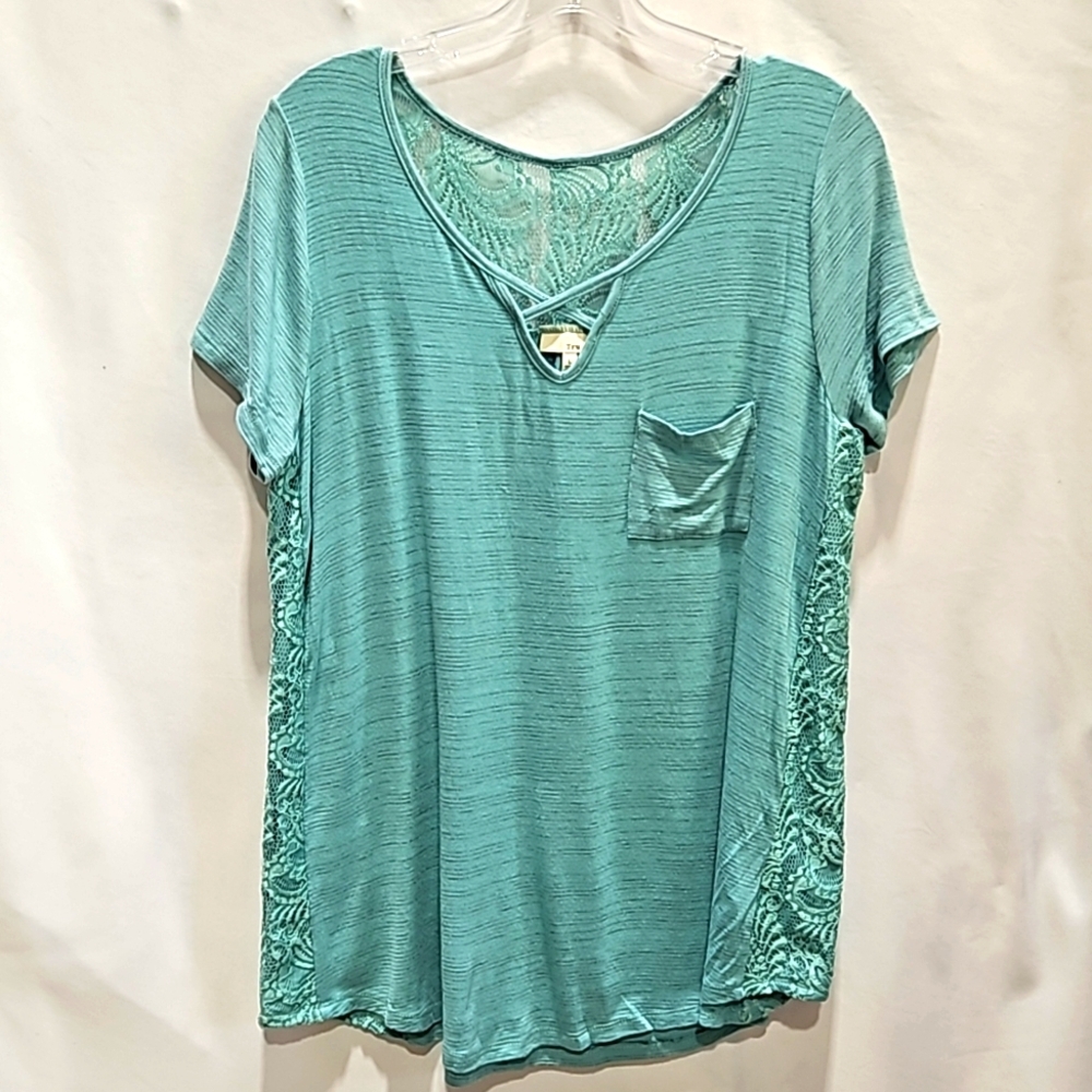 Tru Self, Aqua Top, Lace, Sz LG, Rayon, Stretch